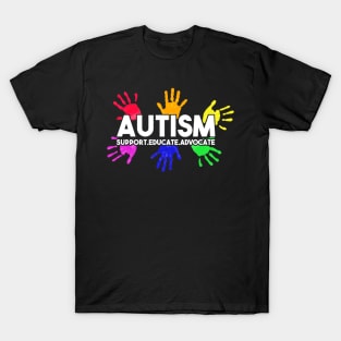 Autism Awareness Educate Love Support Advocate Hand Colorful T-Shirt